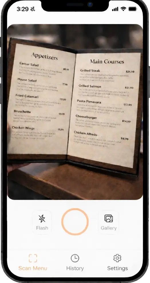 Order Sensei camera scan screen screenshot