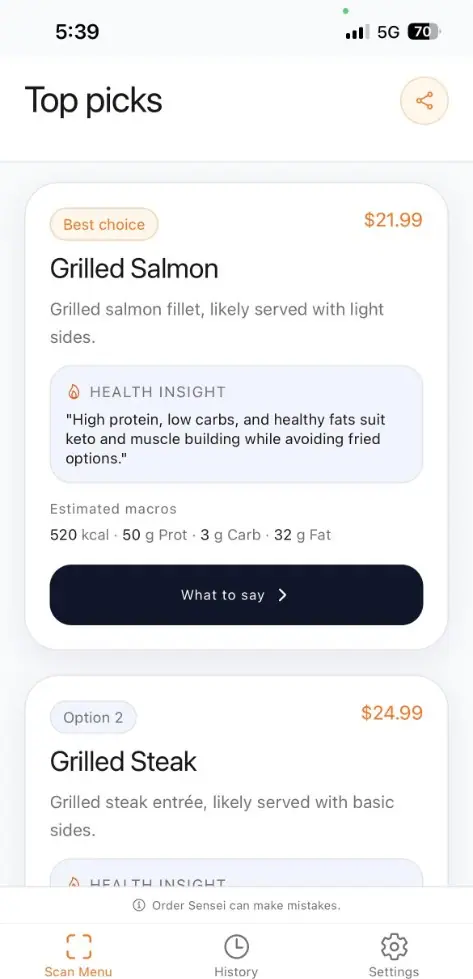 Order Sensei analysis results preview in English